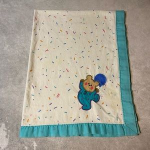 Vtg Cuddle Time Baby Blanket Lovey Security Blanket White Blue Bear W/ Balloons